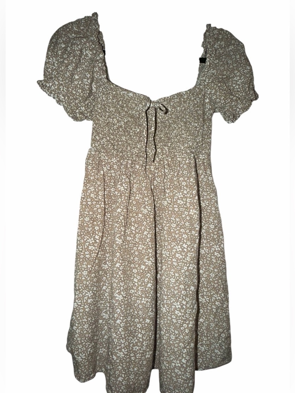 Aeropostale Beige Floral Puff-Sleeve Midi Dress